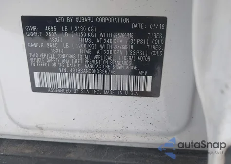 2019 Subaru Outback 2.5I Limited from USA, damaged, VIN 4S4BSANC0K3396746